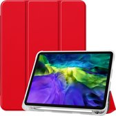 Voor iPad Pro 11 inch (2020) Drie-vouw Horizontaal Flip PU-leer + Doorzichtige TPU-achterkant van de behuizing met slaap- / wekfunctie en houder en penhouder (rood)