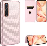 Voor OPPO Find X2 Pro Carbon Fiber Texture Magnetische Horizontale Flip TPU + PC + PU lederen tas met kaartsleuf (roze)