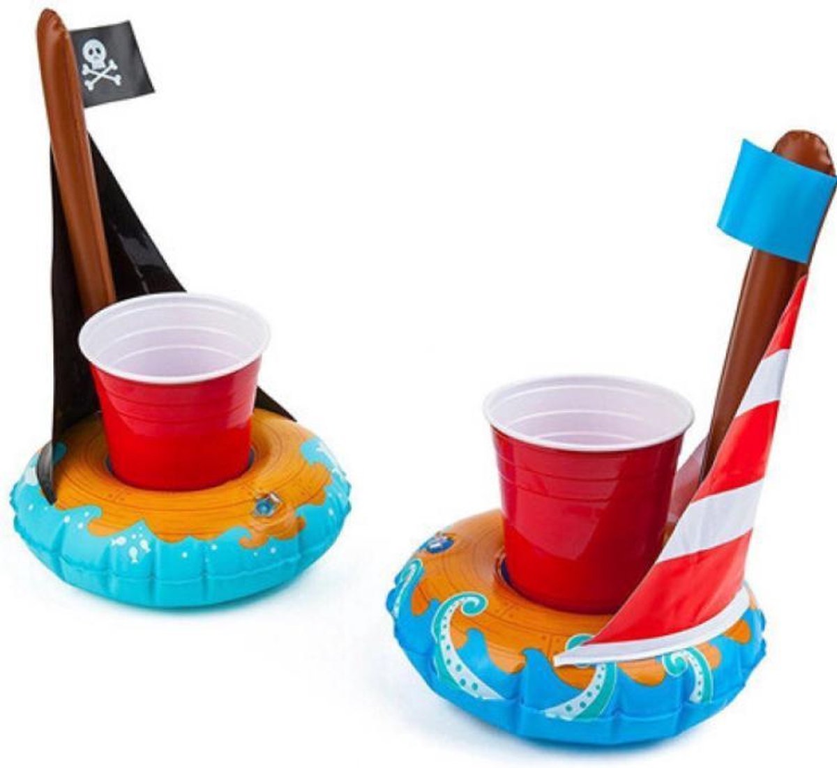 Set van 2 drijvende drankhouders - bootje drinken zwembad strand - opblaasbaar - 26 cm