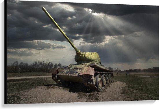 Canvas  - Tank in Veld - 120x80cm Foto op Canvas Schilderij (Wanddecoratie op Canvas)