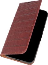 Diledro - Etui portefeuille Ultra fin à rabat Samsung Galaxy S21 en cuir véritable - Marron Croco