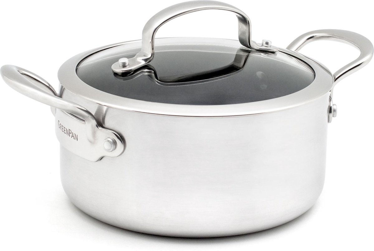 GreenPan Barcelona Casseruola Antiaderente 20 Cm / 3,1L – Ceramica Sana Anodizzata Con Coperchio In Vetro – Induzione E Forno