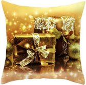 Kussenhoes Geel/goud Kerstkado's met gouden strikken