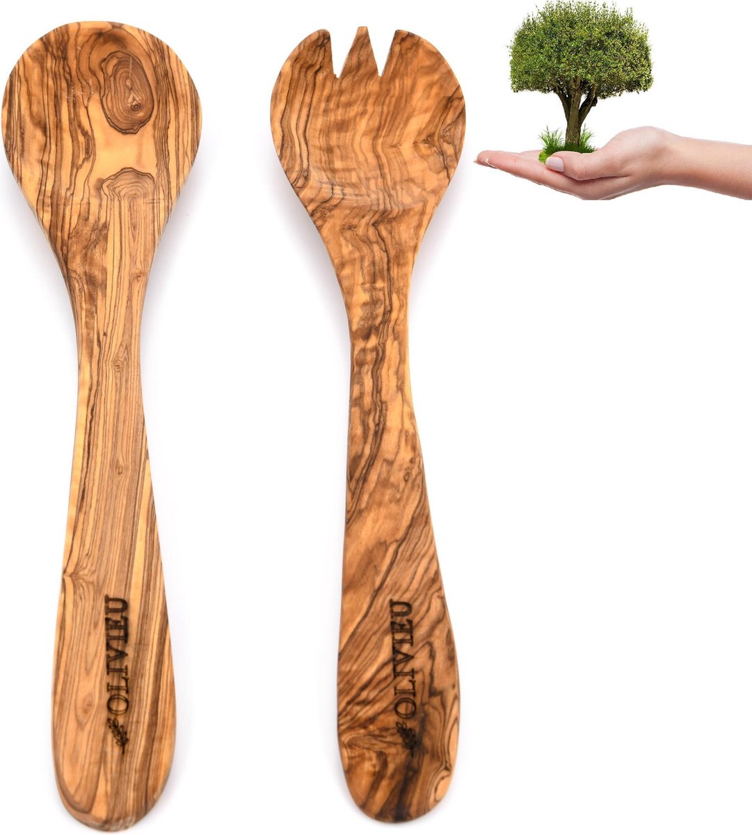 OLIVIEU Hygi nisch Duurzaam Olijfhouten Slabestek 30 cm Slacouvert Saladebestek Hout Sla b