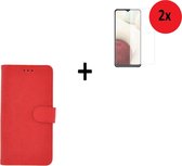 Samsung Galaxy A32 Case - Samsung Galaxy A32 Screen Protector - Samsung A32 Couverture Wallet Rouge + 2x Bookcase Screenprotector P