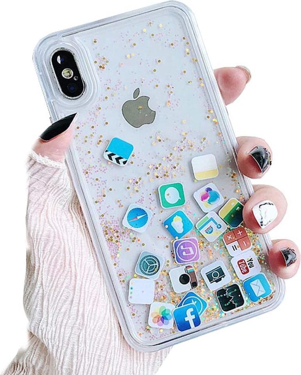 SKAJ iPhone 7/8 Plus Hoesje - Shock Proof Siliconen Hoes Case Cover - Transparant - Glitter