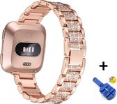 Luxe Metalen Armband Geschikt Voor Fitbit Sense/ Fitbit Versa 3 Horloge Bandje - Schakel Polsband Strap RVS - Met Horlogeband Inkortset - Stainless Steel Watch Band - One-Size - Champagne Kle