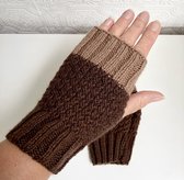 Handgemaakte vingerloze handschoenen - Handmade gloves - Gebreide wollen handschoenen - Bruin - Koude handen