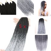 5x Twist Hair Senegal Crochet Braids 60cm lengte vlechthaar vlecht haar  ZWART ZILVER