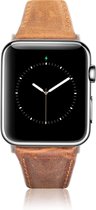 Geschikt voor Apple Watch Bandje - Antiek Bruin - Full-Grain Leer - 42/44/45/49mm - incl. Black Connectors Met Gesp - Oblac®