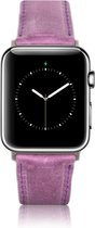 Leren Bandje Apple Watch - Antiek Paars - 42/44/45mm - Black Connectors - Oblac®