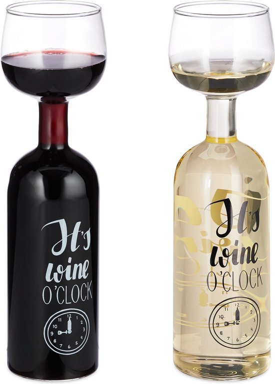 relaxdays wijnfles glas - groot - wijnglas op wijnfles - met tekst - voor wijnliefhebbers
