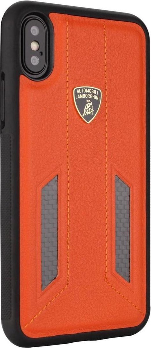 Oranje hoesje van Lamborghini - Backcover - D6 Serie - iPhone X-Xs - Echt leer
