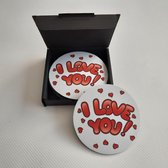 6 rubberen onderzetters met "I love you" - diner, tafelen, dineren, rubber, viltjes, liefde, valentijnsdag, verliefd