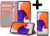 Hoesje Geschikt voor Samsung A72 5G Hoesje Book Case Hoes Wallet Cover Met Screenprotector - Hoes Geschikt voor Samsung Galaxy A72 5G Hoesje Bookcase Hoes - Rosé goud