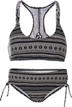 Dames bikini met sluiting een strik detail - Retro pattern zwart - S (Valt klein)