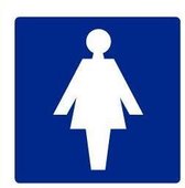 Dames toilet bordje - aluminium - blauw 150 x 150 mm