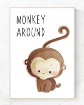 Zody Shop Poster Monkey Around - Canvas - 30 x 40 cm ( A3 Formaat ) - Muurdecoratie voor kinderkamer