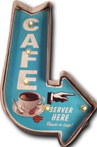 Retro Metalen Muurdecoratie - Cafe - Pijl met 5 Lichtpunten  - Vintage - 42 cm x 22 cm
