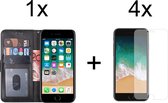 iPhone SE 2020/SE 3 (2022) hoesje bookcase zwart wallet case portemonnee hoes cover hoesjes - 4x iPhone SE 2020/SE 3 (2022) screenprotector