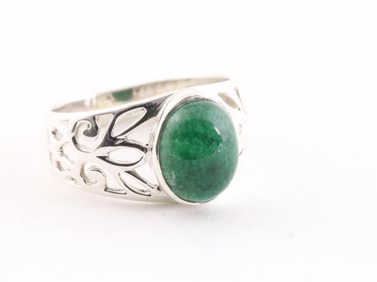 Opengewerkte zilveren ring met jade - maat 19