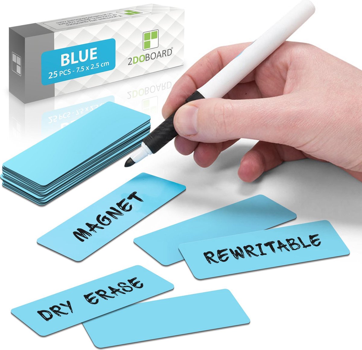 25 Herschrijfbare Scrum Magneten 7,5 x 2,5 cm Blauw - Whiteboard Kanban Planbord