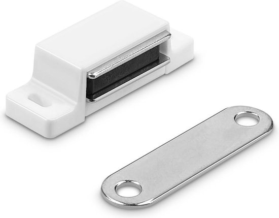 Navaris 10x magneetsluiting voor kast of lade - Magnetische afsluiting voor deuren - Set van 10 magneetstrips voor meubels - Magneetsnappers - Wit