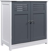 Wastafel Onderkast - Badkamer Kast - Wastafelmeubel - Wastafel Onderkast met Uitsparing - Wastafelonderkast - Badkamerkast - Wastafelkast - Onderkast - Wit met Grijze Deuren