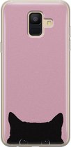 Samsung Galaxy A6 2018 siliconen hoesje - Zwarte kat - Soft Case Telefoonhoesje - Roze - Print