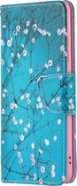 Blauw roze bloemen agenda book case hoesje Samsung Galaxy A32 4G