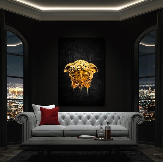 Classificatie Fictief Klik Luxe Canvas Schilderij Versace Medusa | 75x100 | Woonkamer | Slaapkamer |  Goud |... | bol.com