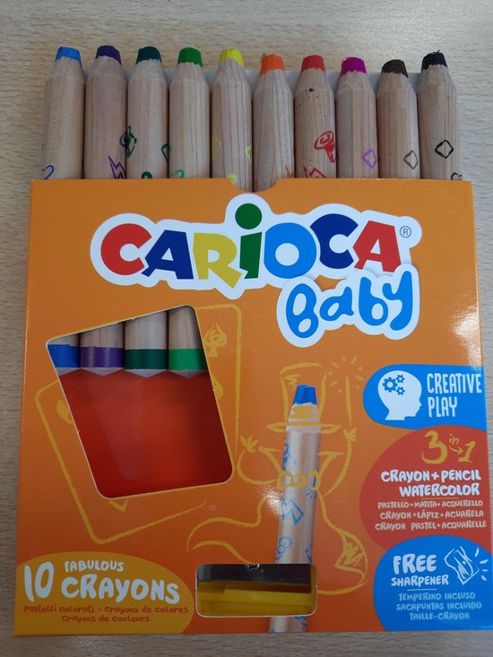 Crayons, crayons et aquarelle dans 1 bébé Carioca à partir de 1 an avec  taille-crayon... | bol.com