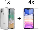 iPhone X hoesje shock proof case transparant - iPhone xs hoesje shock proof case hoes cover - 4x iphone x/xs screenprotector screen protector