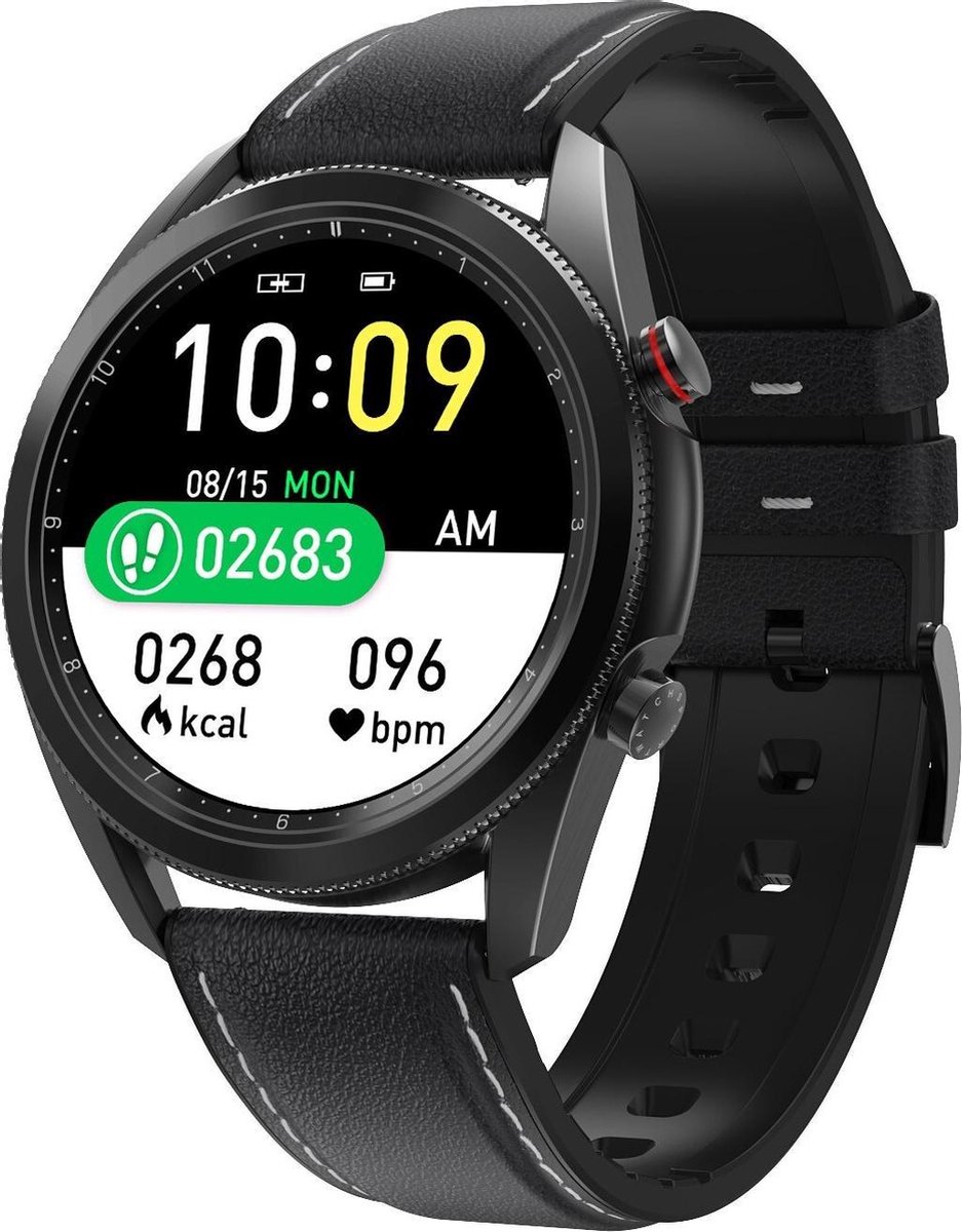 DrPhone ModelX3 - Smartwatch voor Mannen - 1.28inch IP67 Waterdicht - ECG Bluetooth Bellen - Mail / IOS / Android - Zwart