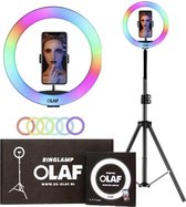 OLAF - Colourlamp - Ringlamp - Tiktok lamp - Ringlight - 10 Inch - Standaard/statief 160cm - LED verlichting - 50 extra kleurstanden - Selfielamp -