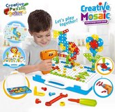 Elektrische boor speelgoed 237 stuks [Build and design mosaic puzzle] - Montessori educatief speelgoed - gereedschapskoffer voor kinderen- Speelgoed Handschroevendraaier- Speelgoed