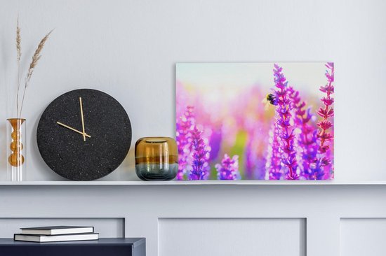 Fleurs avec abeille toile 60x40 cm - Tirage photo sur toile (Décoration murale salon / chambre) / Peintures Fleurs sur toile