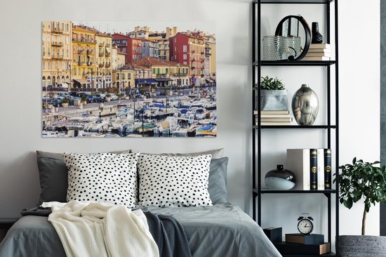 Le port animé de la ville française Nice Canvas 120x80 cm - Tirage photo sur toile (Décoration murale salon / chambre) / Villes européennes Peintures sur toile