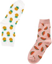 Binkie Socks Box | 2 paar Damessokken |Happy Tropical Fruit Socks for Her | Maat 39-42