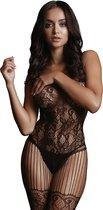 Lace and Fishnet Bodystocking - Black -
