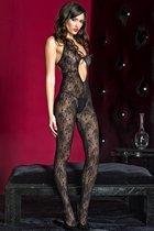 Catsuit open kruis met print - Zwart