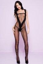 Zwarte Catsuit Met V-Vorm En Open Kruis