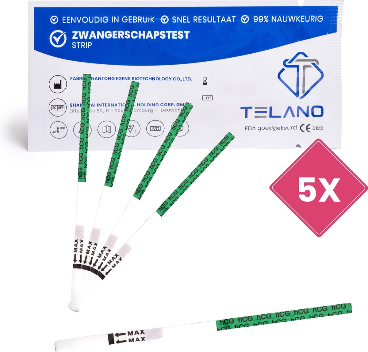 TELANO Zwangerschapstest 5 stuks Vroeg Dipstick - Strip Gevoelig