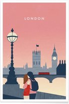 JUNIQE - Poster Londen - retro -40x60 /Rood