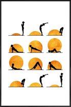 JUNIQE - Poster met kunststof lijst Yoga Sun -13x18 /Geel & Oranje