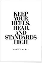 JUNIQE - Poster Keep Your Heels - Citaat van Coco Chanel -13x18 /Wit &