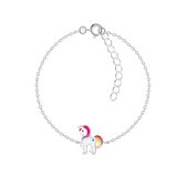Joy|S - Zilveren Pony armband 14 cm + 3 unicorn wit rode eenhoorn armband