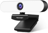 Bol.com Tecknet HD 1080P (plug & play) Webcam met microfoon & mogelijkheid tot het aanpassen van belichting voor videobellen ver... aanbieding