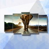 Diamond Painting Pakket Olifant Op Weg 5-luik - vierkante steentjes - 100 x 55 cm