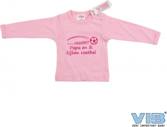 VIB® - Baby T-Shirt SSST Papa en ik kijken voetbal (Roze)-(3-6 mnd) - Babykleertjes - Baby cadeau